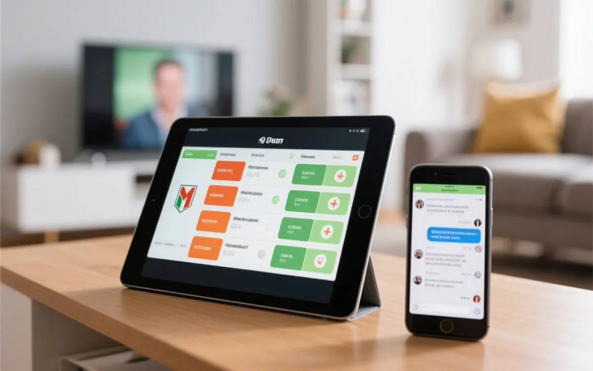 平板显示实时数据面板，手机显示弹幕聊天，电视播放世界杯比赛，多屏互动